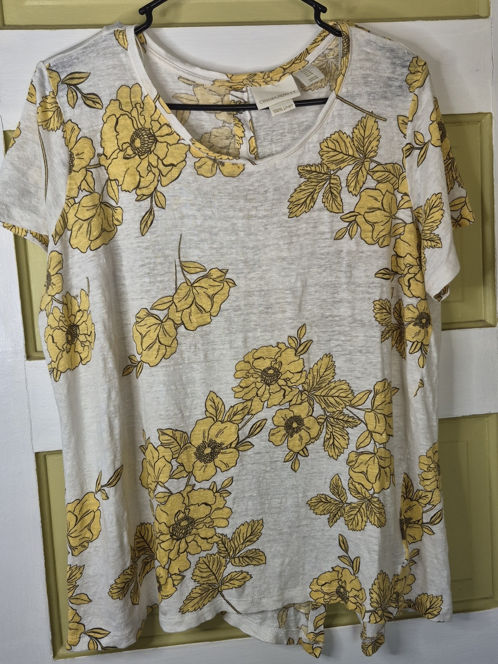 Cynthia Rowley Cream Linen Tee with Yellow Floral Print
